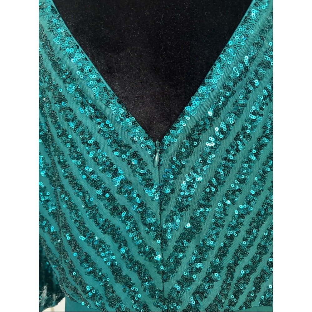 Sexy V Neck‎ A-Line Sequin Evening Dress Gown 3/4 Sleeve Green Size 20 - Picture 3 of 8